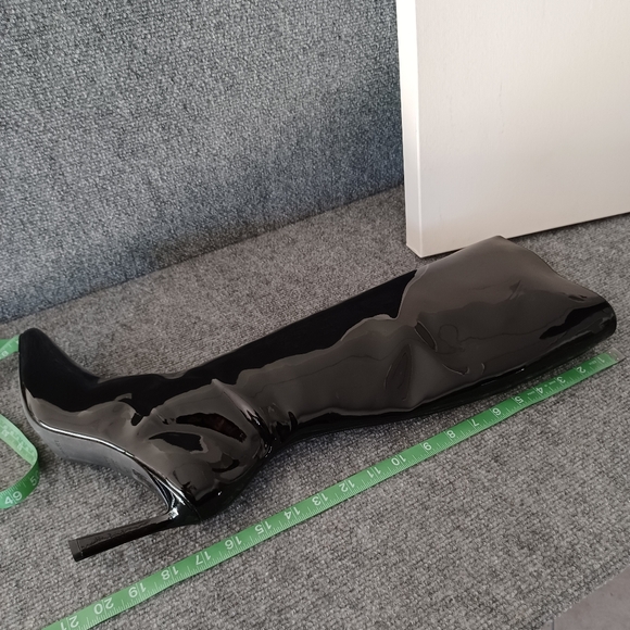 Black Suded Studio Liz High Boot Size 39.5 US 9.5 Women In Black Patent leather - Picture 11 of 12